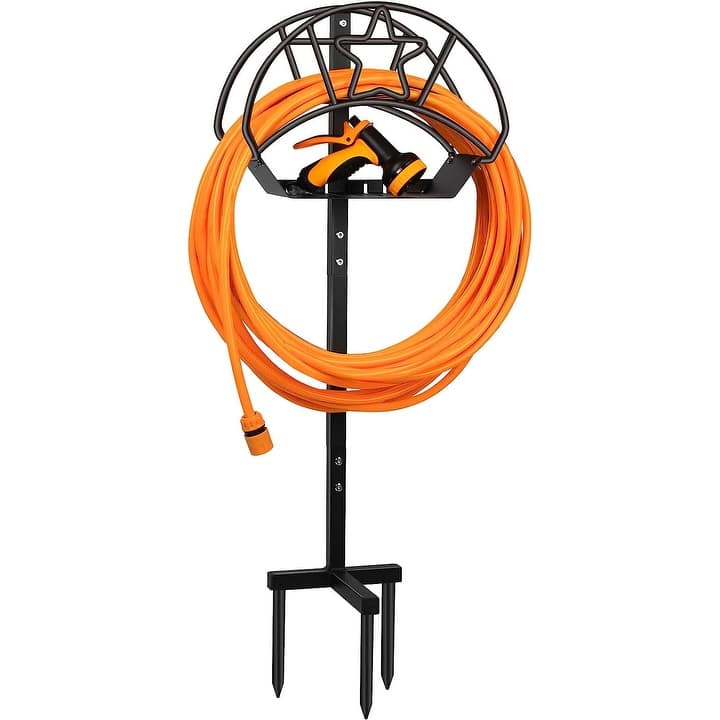WaLensee Garden Hose Holder Freestanding Water Hose Hanger Decorative Hose Reel for Garden Yard - Black