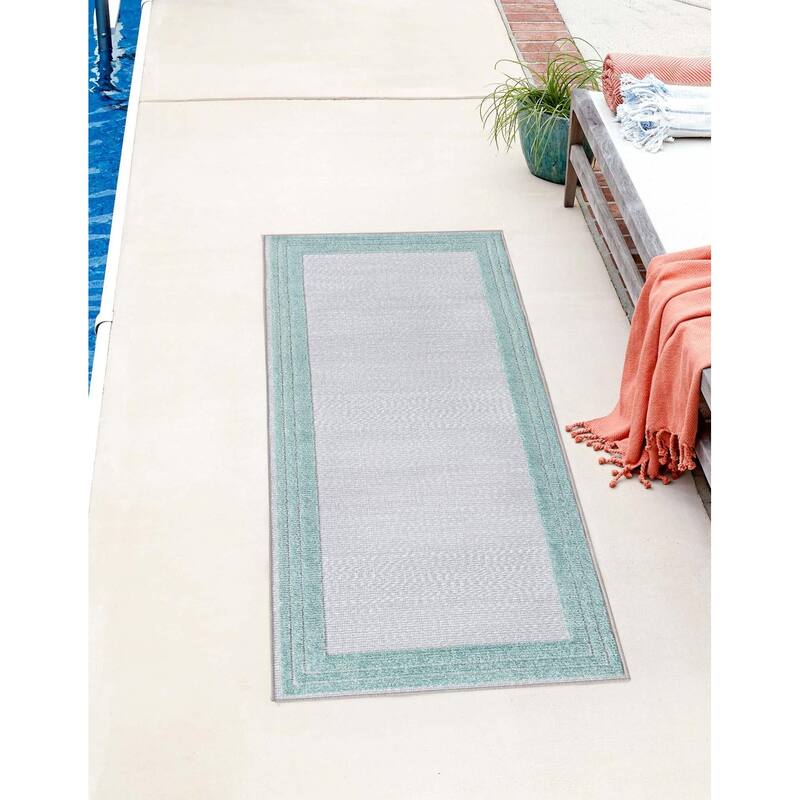 Outdoor Denver Collection Area Rug - Gray Teal - 2'x8'