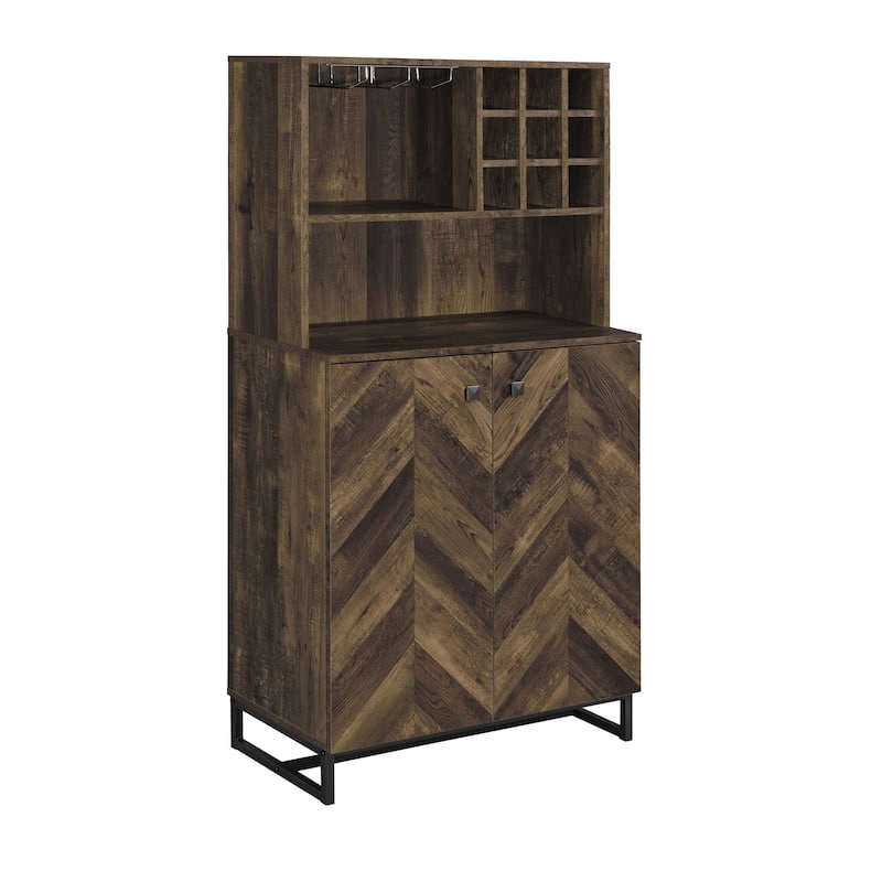 63 Inch Wine Cabinet with Double Doors, 2 Adjustable Shelves, Rich Brown