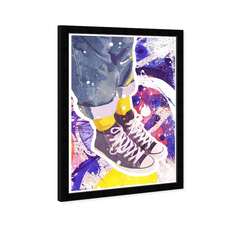 Wynwood Studio Prints Fashion and Glam Graffitti Sneakers Blue and Neon Yellow Modern & Contemporary Wall Art Canvas Print