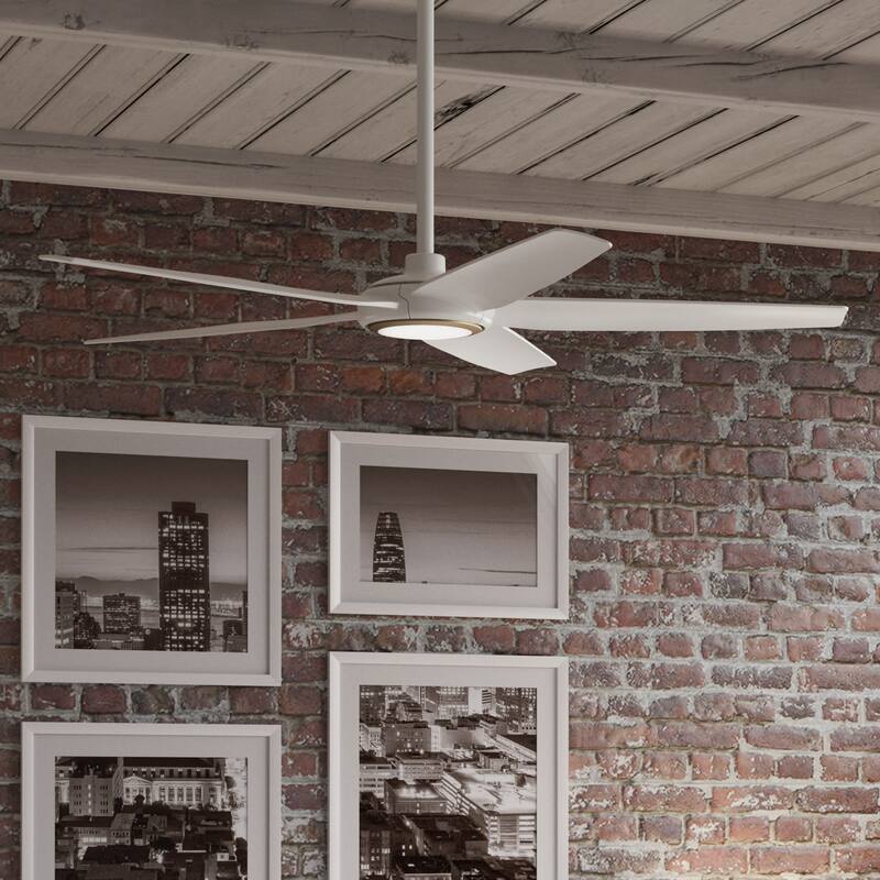 Hunter Zentech Wi-Fi ENERGY STAR Damp Rated Ceiling Fan w/ LED Light and Handheld Remote - Modern & Contemporary - SMART FAN! - 52 Inches - 52" Fresh White-5 blade