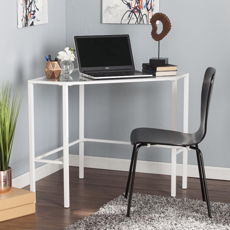 SEI Furniture Kemble Metal/Glass Corner Desk