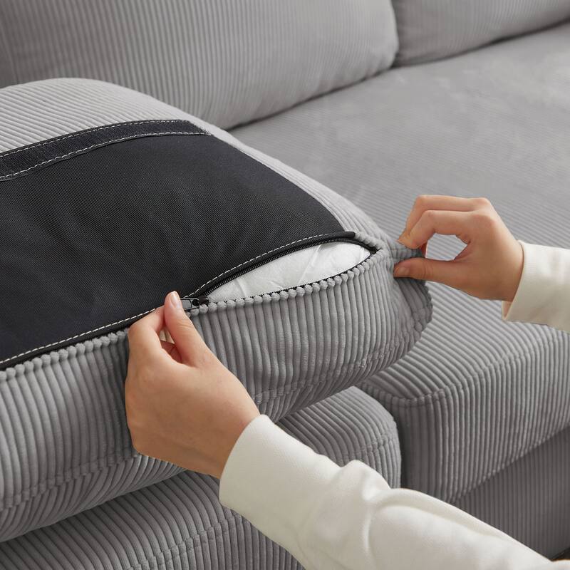 101" Corduroy U Shaped Sectional Sofa with Storage Ottoman