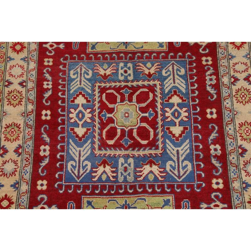 Traditional Kazak Oriental Area Rug Handmade Geometric Red Wool Carpet - 4'3" x 6'4"
