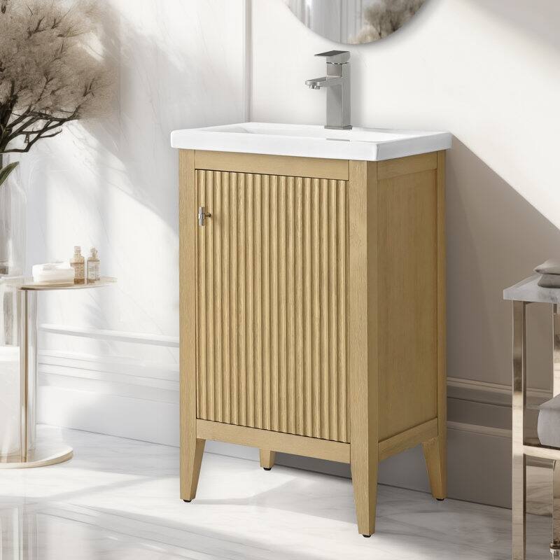 Vanity Art 20" Single Sink Bathroom Vanity Cabinet with Ceramic Top