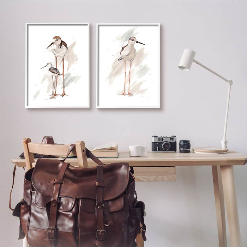 Stupell Sandpiper Bird Family Sunny Beach Coastal Bird 2pc Multi Piece Framed Wall Art Set - White