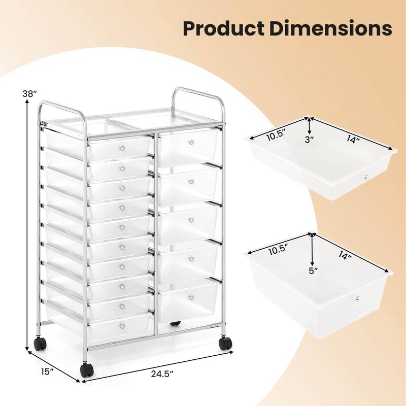Costway 15-Drawer Trolley with Chrome Plated Metal Frame & Lockable - See Details