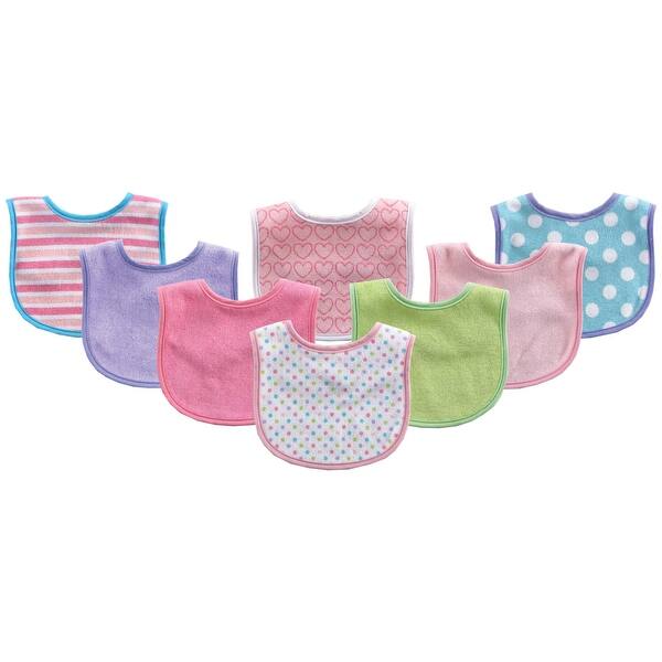 slide 1 of 1, Luvable Friends Baby Girl Cotton Terry Bibs 8pk, Pink, One Size - Pink - One Size One Size - Pink