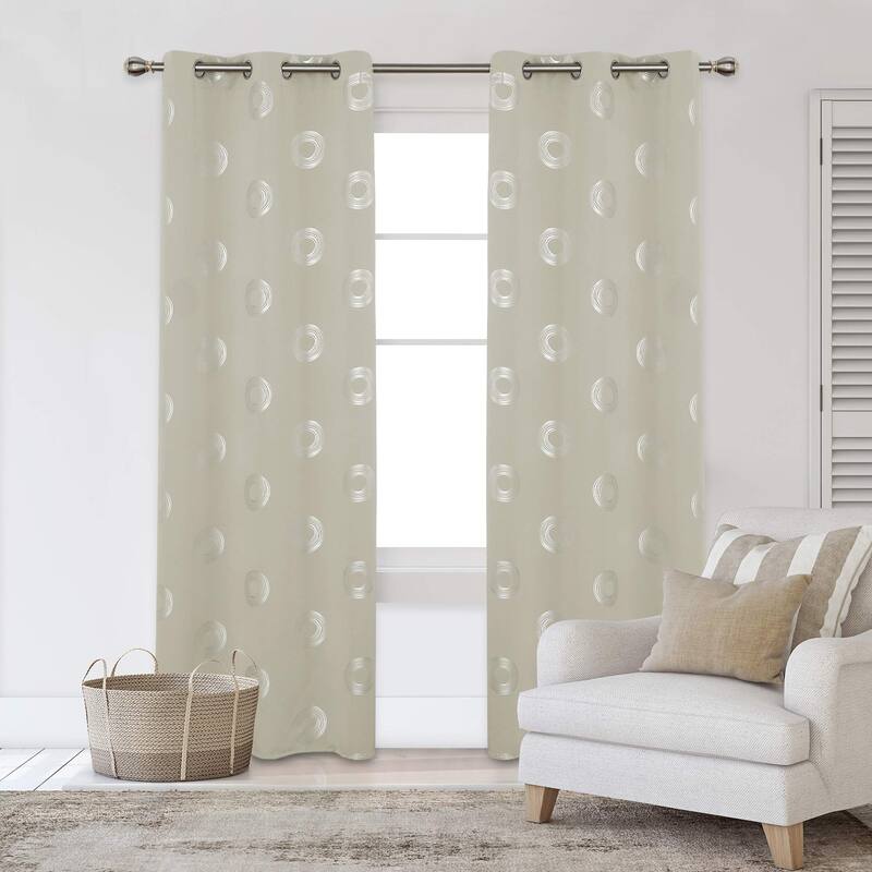 Concentric Circles Pattern Room Darkening Curtain 2 Panels - 42Wx84L-2PC - Light Beige