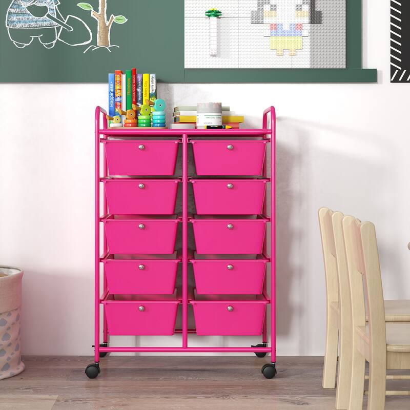 Gymax 10-Drawer Storage Cart Utility Rolling Trolley Kitchen Organizer