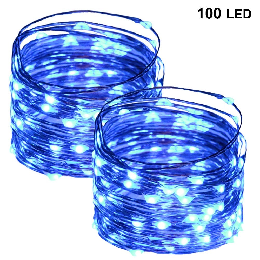 33 Foot - Plug in LED Fairy Lights- 100 Blue Micro LED Lights on Copper  Wire - Hometown Evolution Inc.