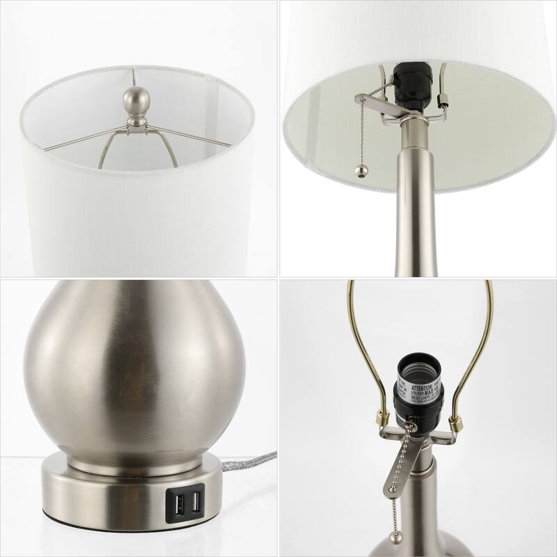 Grant 24" Modern Classic Gourd Iron LED Table Lamp with Pull-Chain with Dual USB Charging Port, by JONATHAN Y (Set of 2)