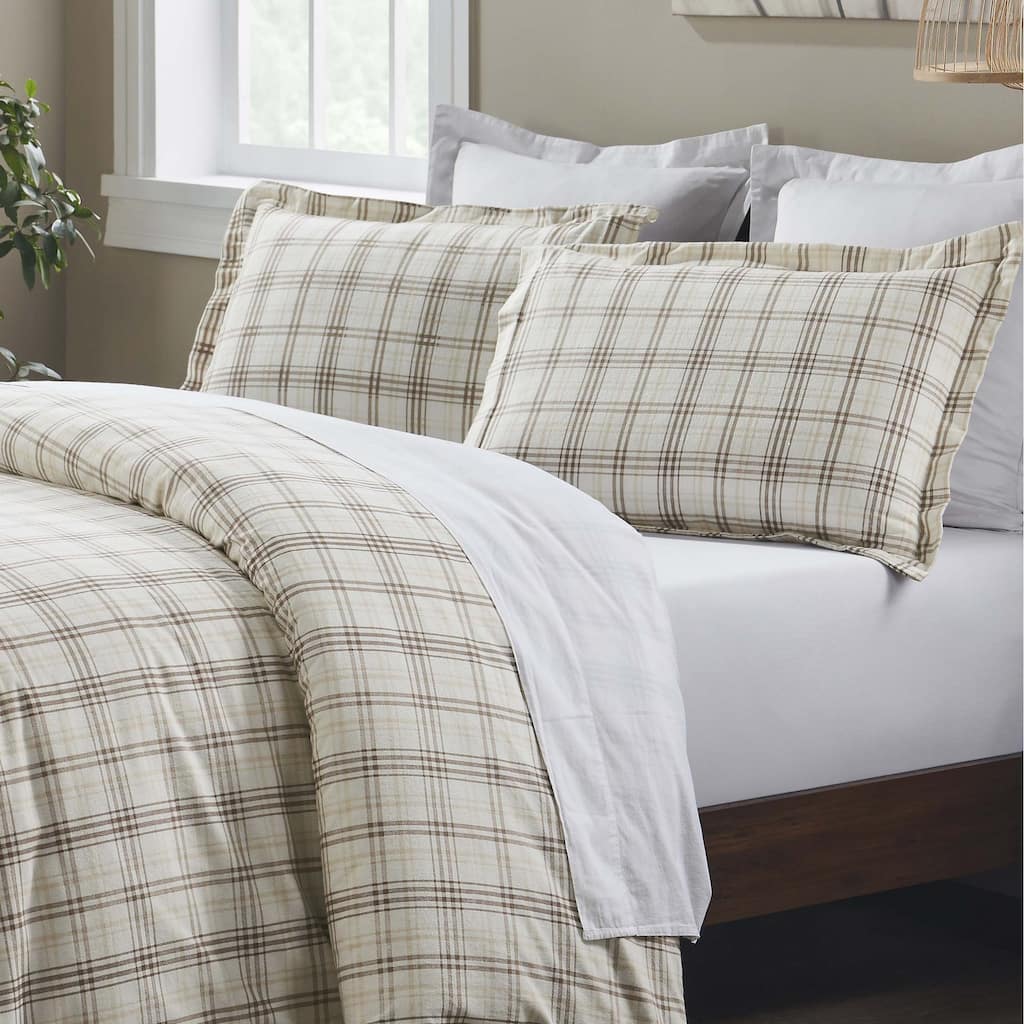 Superior Plaid Flannel Cotton Classic Rustic Farmhouse Duvet Cover Set
