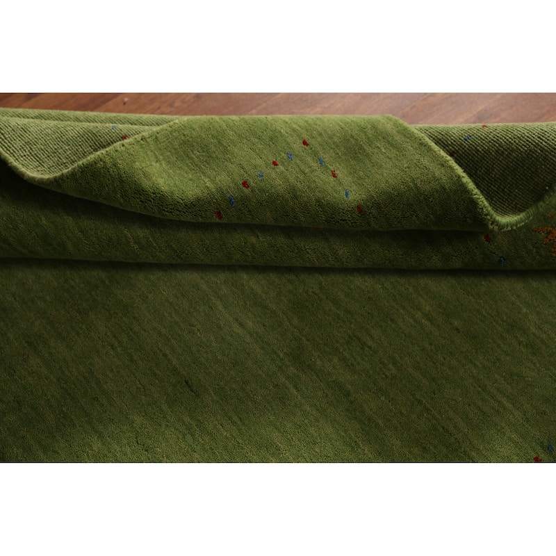 Green Gabbeh Indian Area Rug Hand-Knotted Tribal Wool Carpet - 5'2" x 7'6"