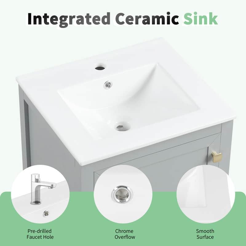 20" Bathroom Vanity with Sink – Soft-Closing Door Cabinet Featuring Storage Rack and Drawer‌ - 20"L x 18.3"W x 34"H