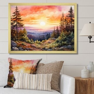 Designart "Pine Tree Pink Horizon" Tree Pine Framed Wall Art Living ...