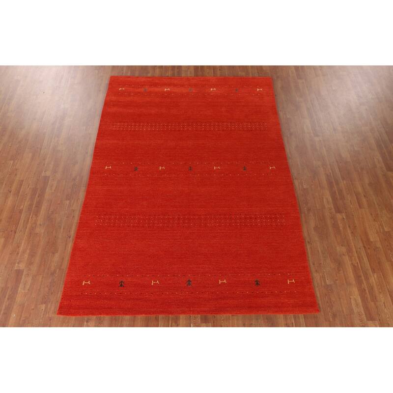 Hand Knotted Oriental 100% Wool Carpet Tribal Tribal Oranges & Rust Gabbeh Area Rug - 9' 9'' X 6' 10''