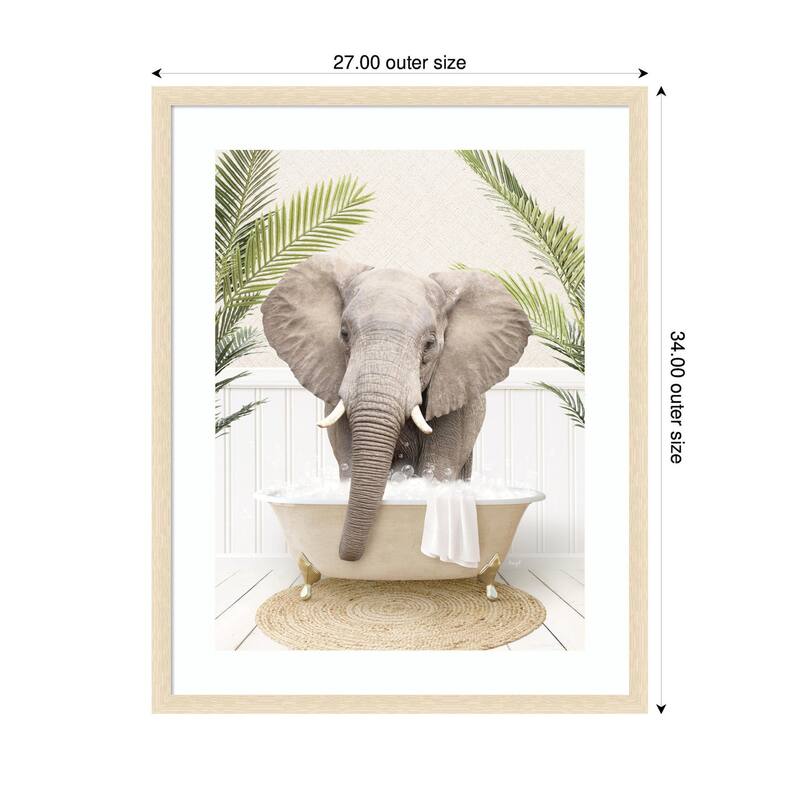 Kate and Laurel Elephant Front Palm Bathtub by Amy Peterson Framed Wall Art Print