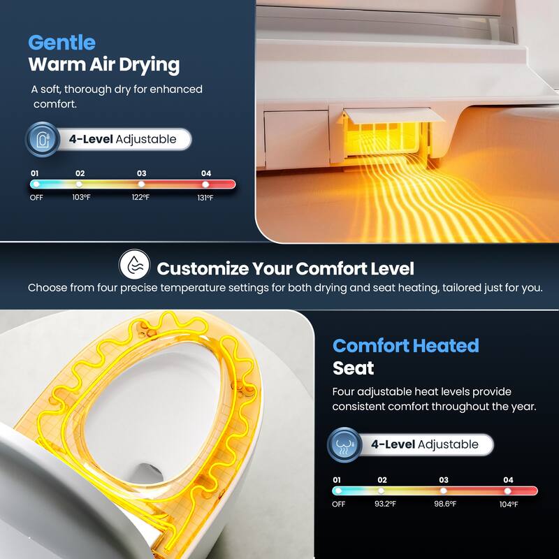 Madrid Smart Toilet Bidet Combo in White with LED Display, Off-Seat Auto Flush, Auto Open & Close Lid, Foot Sensor Operation
