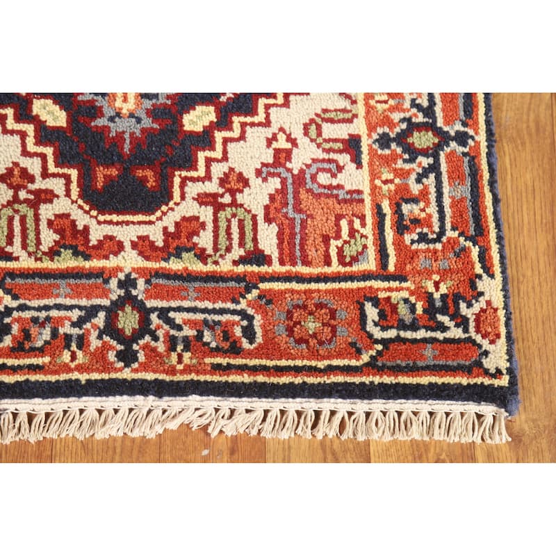Hand Knotted Oriental 100% Wool Carpet Traditional Medallion Navy Blue & Blues Heriz (serapi) Area Rug - 3' 0'' X 2' 0''