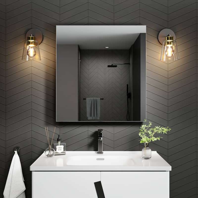 Modland Single Door Bathroom Medicine Cabinet with Mirror Adjustable Shelves,Recessed or Surface Mount