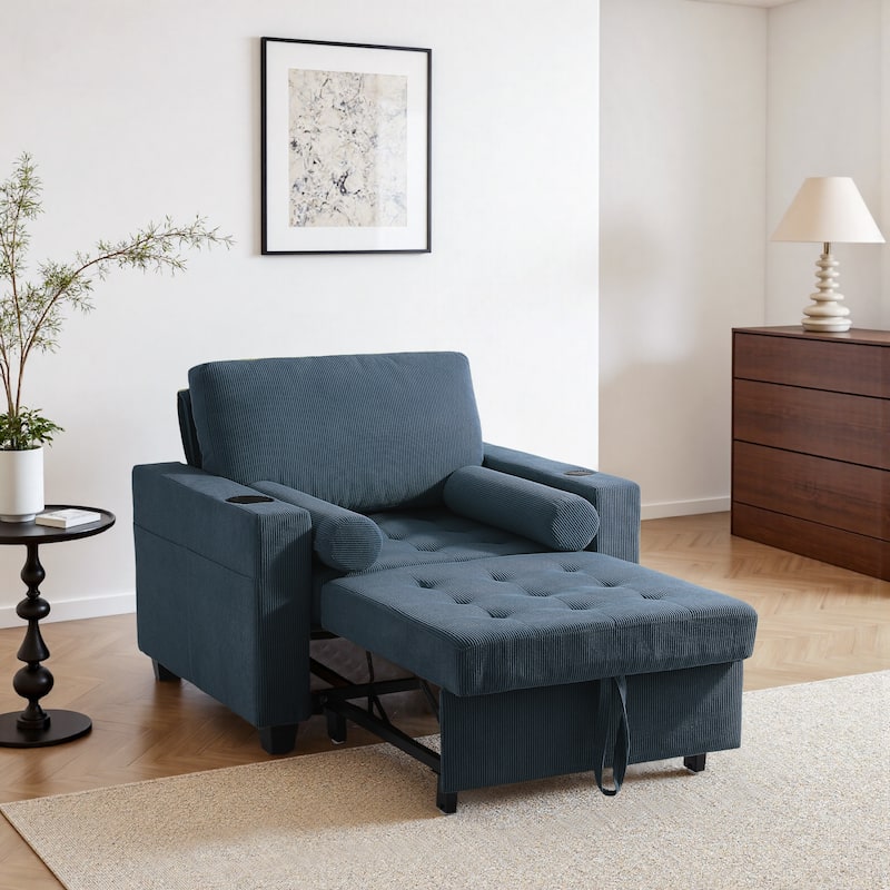 Corduroy Convertible Chair 3 in 1 Sleeper Sofa Chair Bed