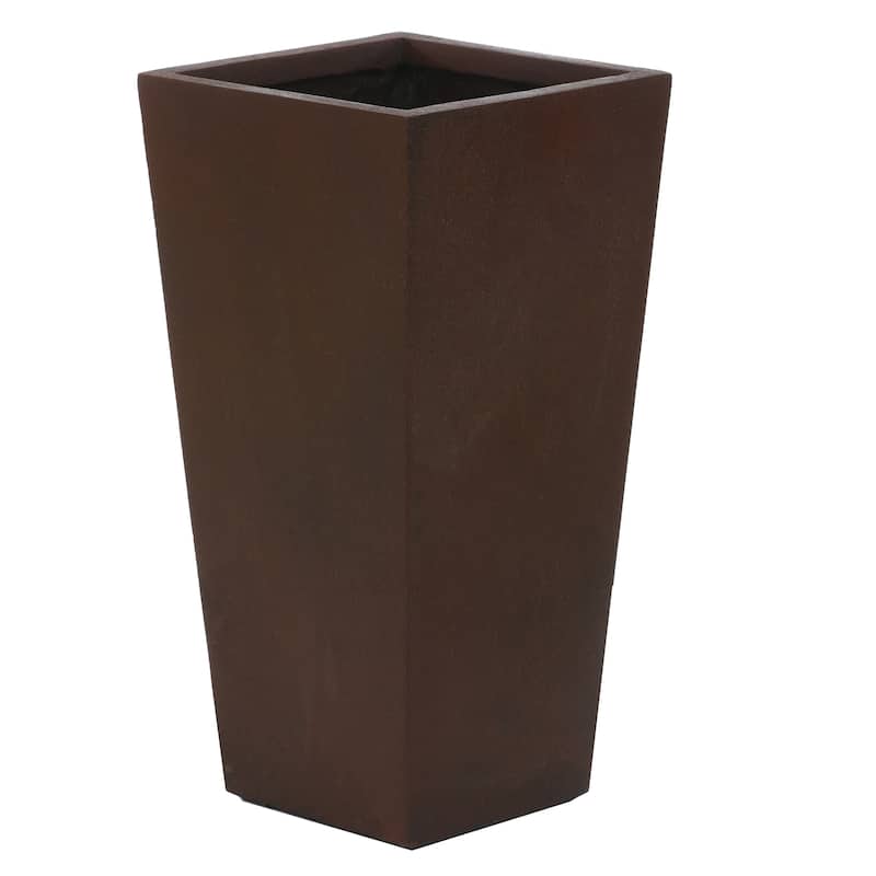 Rustic Brown MgO Tall Tapered Planter with Drainage Hole and Plug - 24.2" H