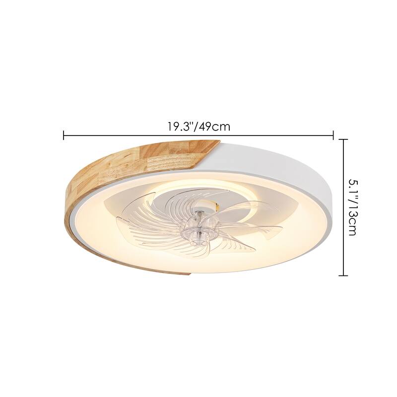 19 in. Modern White Circle Color-Changing Integrated LED Flush Mount Ceiling Fans Light With Remote Control for Bedroom