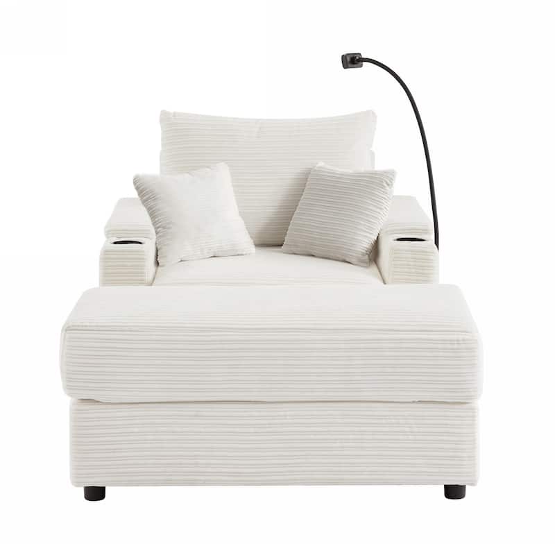 41.7" Modern Single Sofa with Storage, Ottoman, USB Ports, Cup Holders, Phone Holder, Beige Corduroy