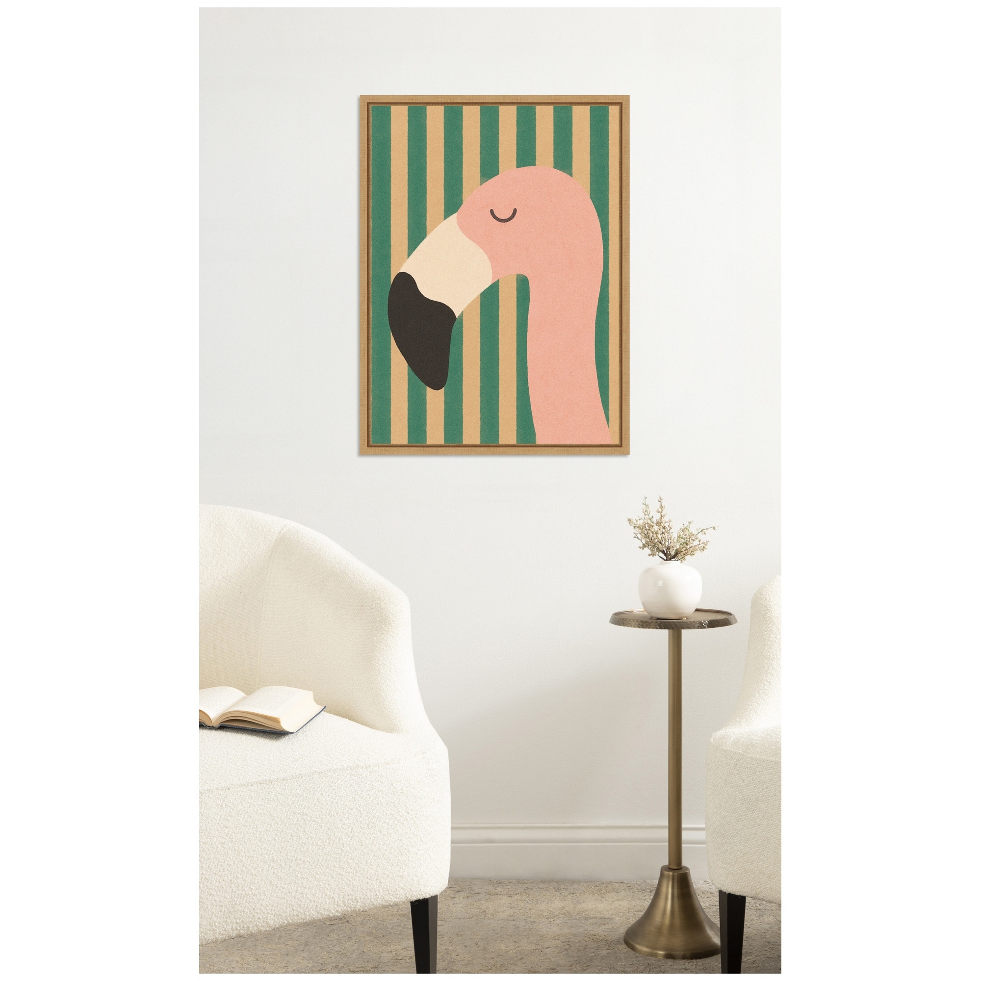 Kate and Laurel Flamingo Minimalist Pink Stripes by Laura Moss Framed Canvas Wall Art Print
