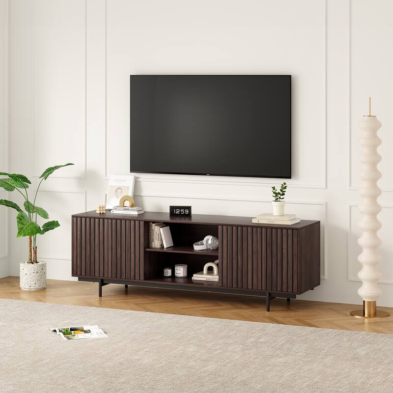 Rossetta Medieval Farmhouse style Pop-Up Door Design Wood TV Stand with Storage Shelf, up to 75"