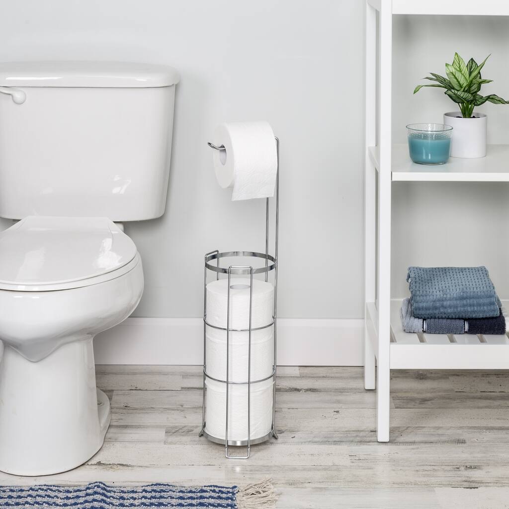 Honey-Can-Do Metal Cage Wire Freestanding Toilet Paper Holder and Dispenser - N/A