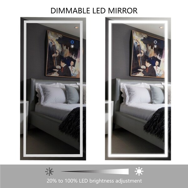 ExBrite LED Full Length Lighted Mirror Wall Mounted Hanging Dimmable Lights 22x48 Antique White