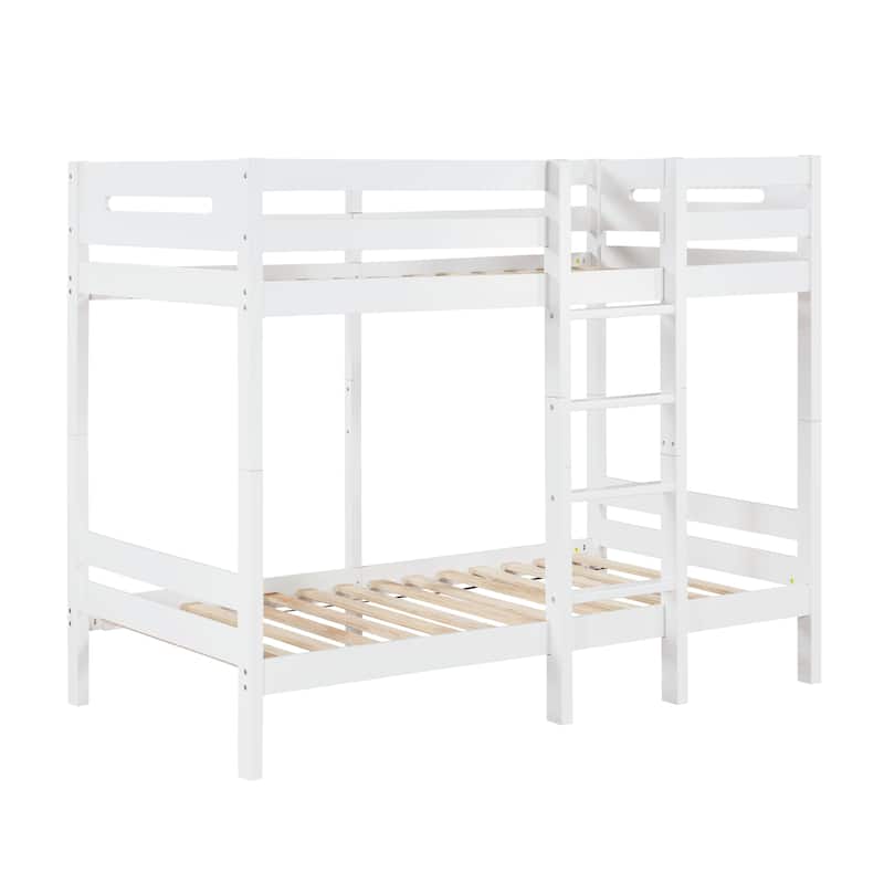 Twin over Twin Wood Bunk Bed with Ladder & Fence