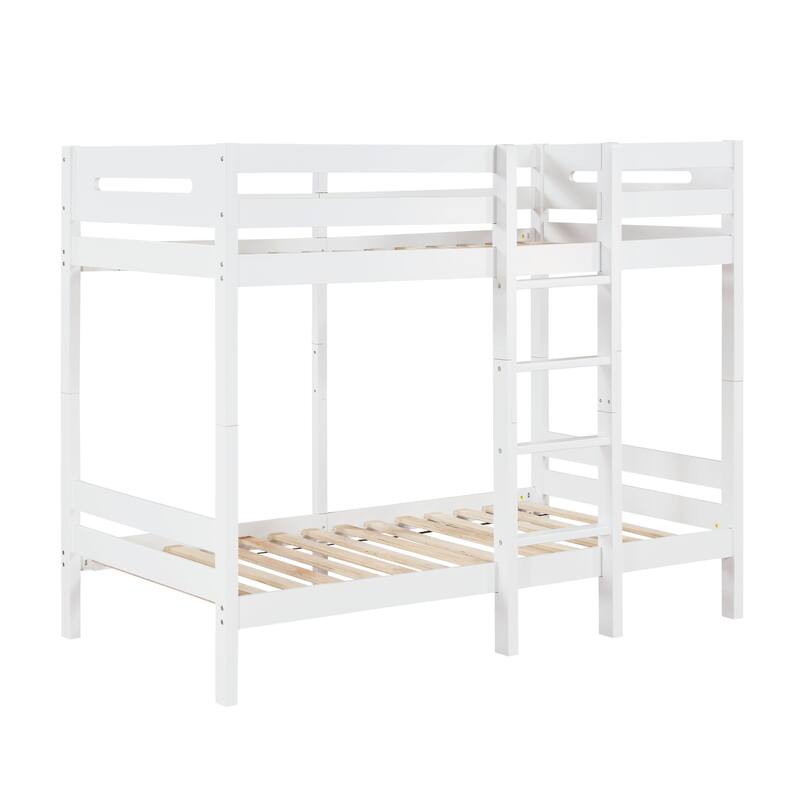 Twin over Twin Wood Bunk Bed with Ladder and Fence
