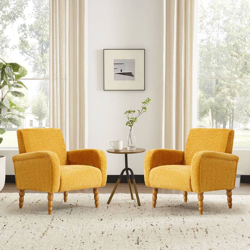 Fabric Armchair Accent Chair with Arms & Wood Legs