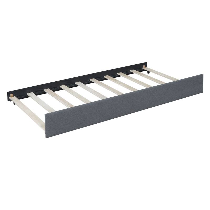 L-Shaped Backrest Daybed Upholstered Daybed Frame Classic Wood Slats Design with 2 Storage Drawers or Trundle, Full Size