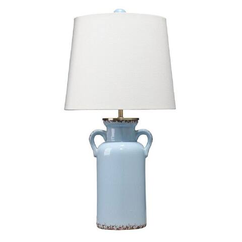 21 Inch Ceramic Table Lamp with Handles, White and Blue - 11 L X 11 W X 21 H Inches