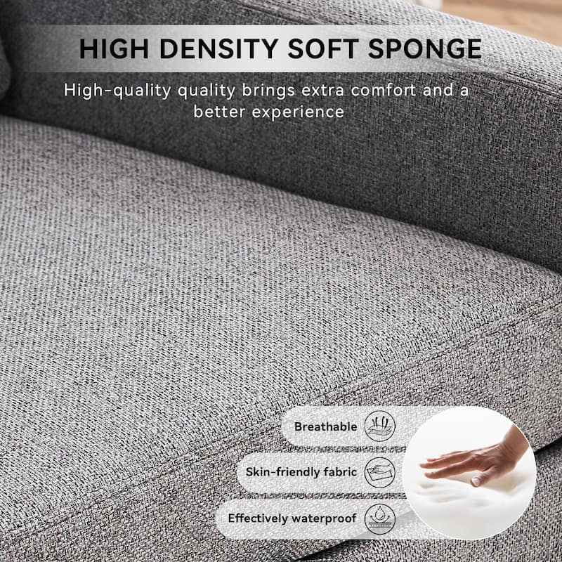 Linen Upholstered Swivel Accent Chair, Ergonomic Single Sofa Chair, Lounge Reading Chair with Nailhead Decor & Metal Base