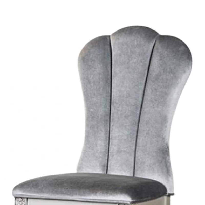 Hixe Side Dining Chair Set of 2, Silver Wood, Gray Fabric Cushioned Seats