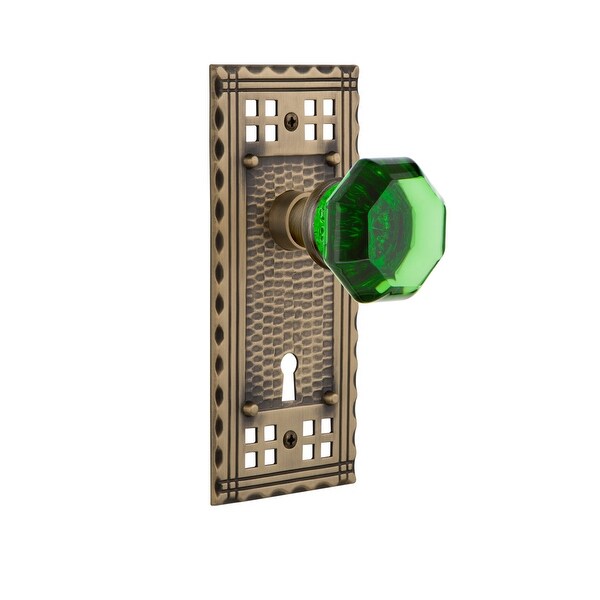 Nostalgic Warehouse CRAWAE_PRV_234_KH Craftsman Solid Brass Rose Privacy Knob Set with Emerald Waldorf Knob and Keyhole for