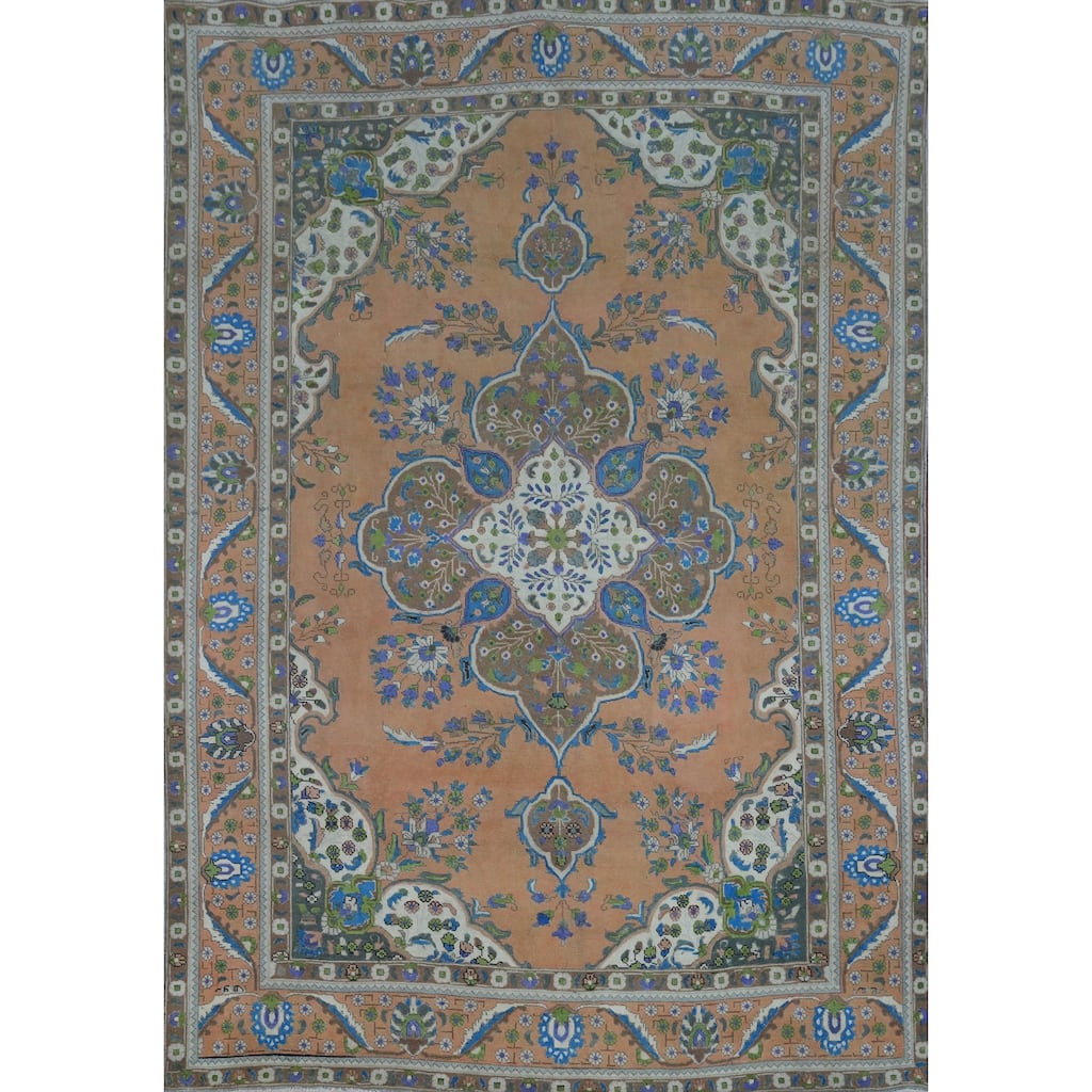 Tabriz Persian Vintage Area Rug Handmade Floral Orange Wool Carpet - 8'4" x 10'11"