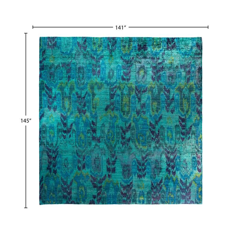 Overdyed One-of-a-Kind Hand-Knotted Square Area Rug - Green - 11' 9" x 12' 1"
