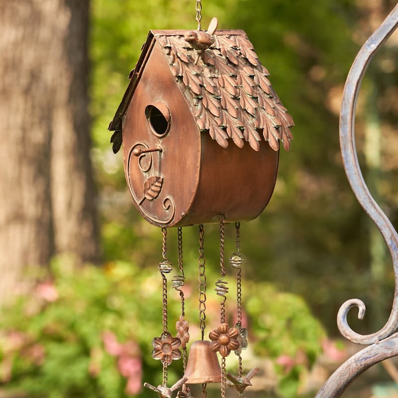 Antique Copper Hanging Birdhouse Wind Chime "Farm House"