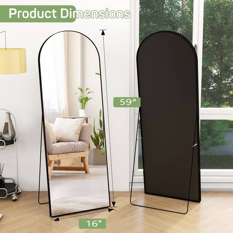 Arched Full Length Mirror with Stand, Floor Standing Mirrors for Bedroom Body Hanging Leaning Wall Living Room Cloakroom ﻿
