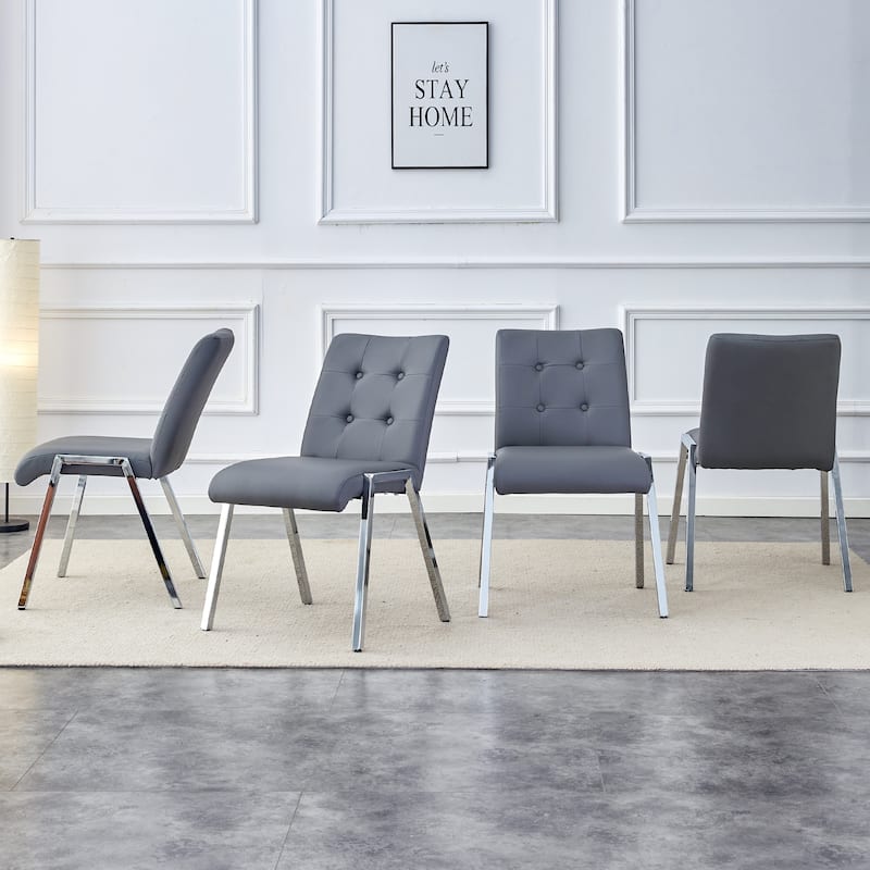 Armless High Backrest Dining Chair with Electroplated Metal Legs