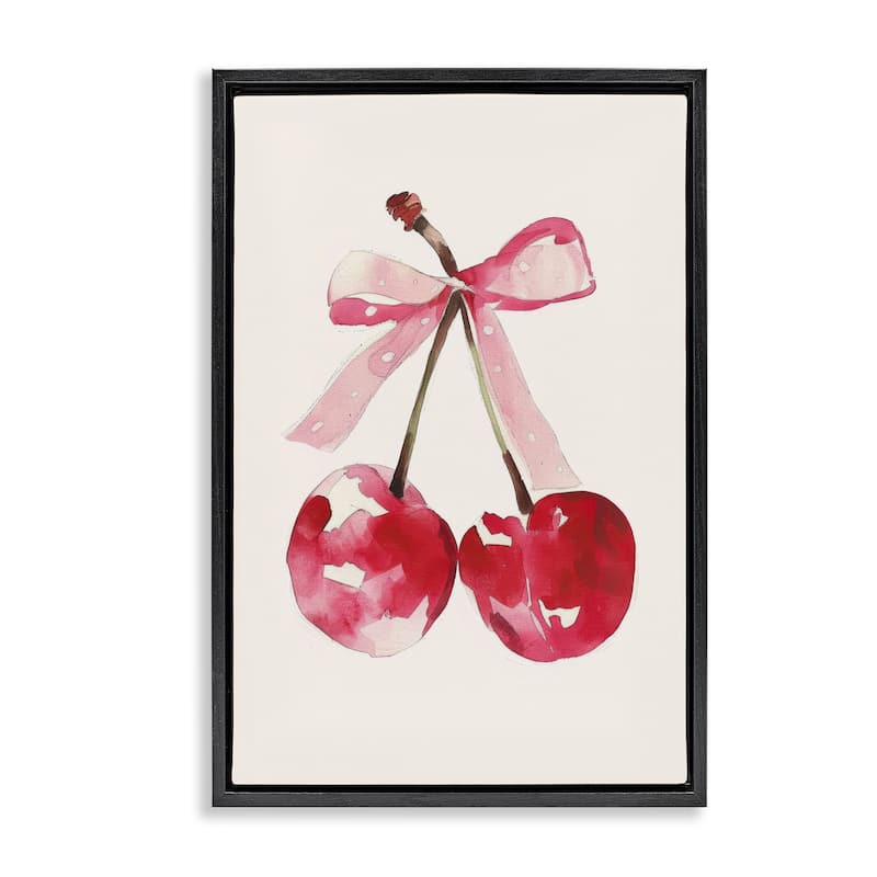 Stupell Mod Cherries Tied in Bow Framed Floater Canvas Wall Art Design By LSR Creative Studio - 17 x 25 - Black