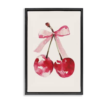 Stupell Mod Cherries Tied in Bow Framed Floater Canvas Wall Art Design By LSR Creative Studio