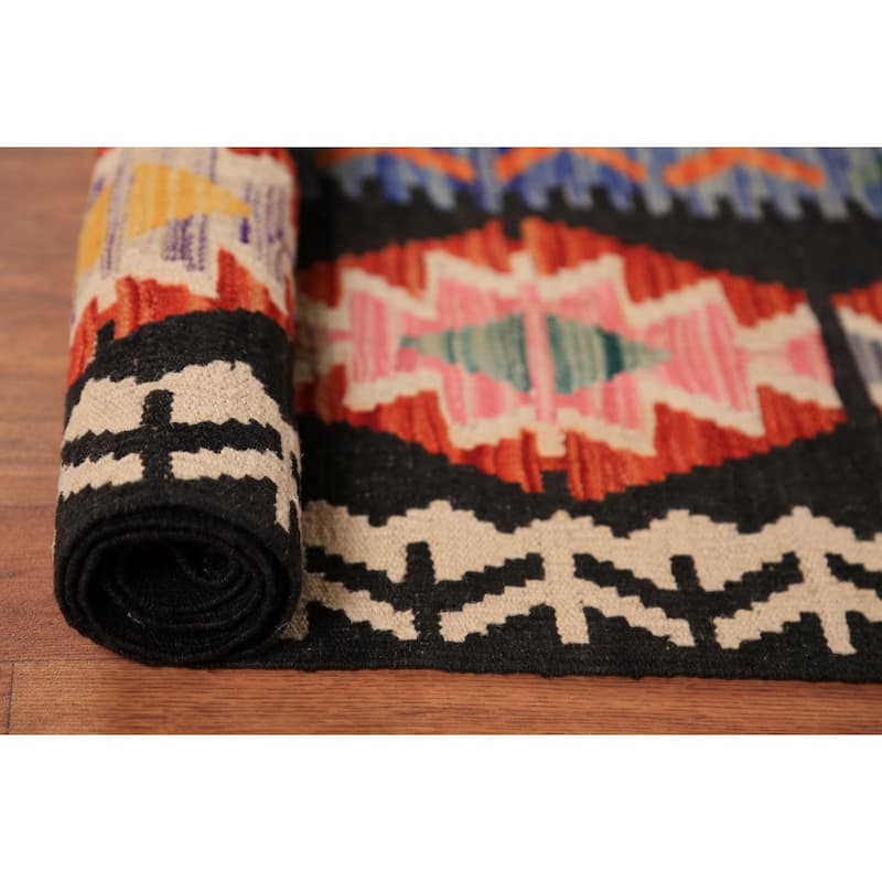 Geometric Kilim Reversible Area Rug Flatweave Oriental Wool Carpet - 8'2"x 11'5"