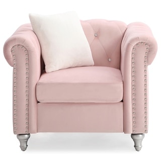 Solid Tufted Velvet Accent Chair with Throw Pillow - 38" - Pink